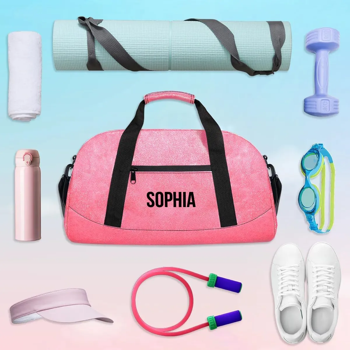 Glitter Girls Duffel Bags Travel Kids Sports Bag for Boys Gym Bag with Name Small Dance Tote for Dancing Girls Glitter Pink Monogram