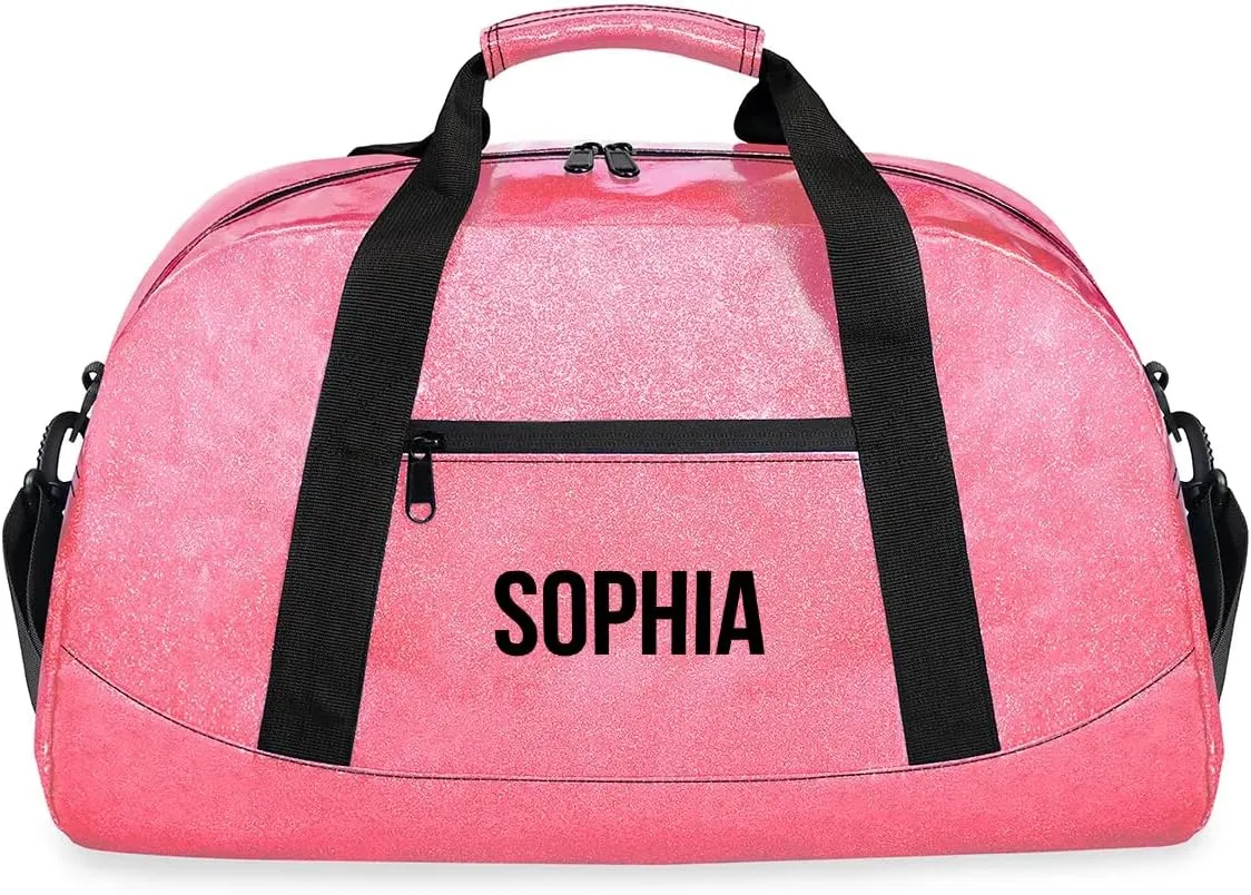 Glitter Girls Duffel Bags Travel Kids Sports Bag for Boys Gym Bag with Name Small Dance Tote for Dancing Girls Glitter Pink Monogram