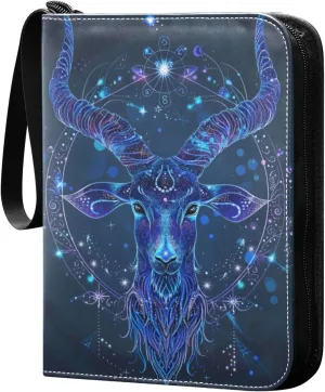Goat Colorful Blue Lines Card Binder 4 Pocket Trading Card Binder Portable Cards Collection Book with Zipper