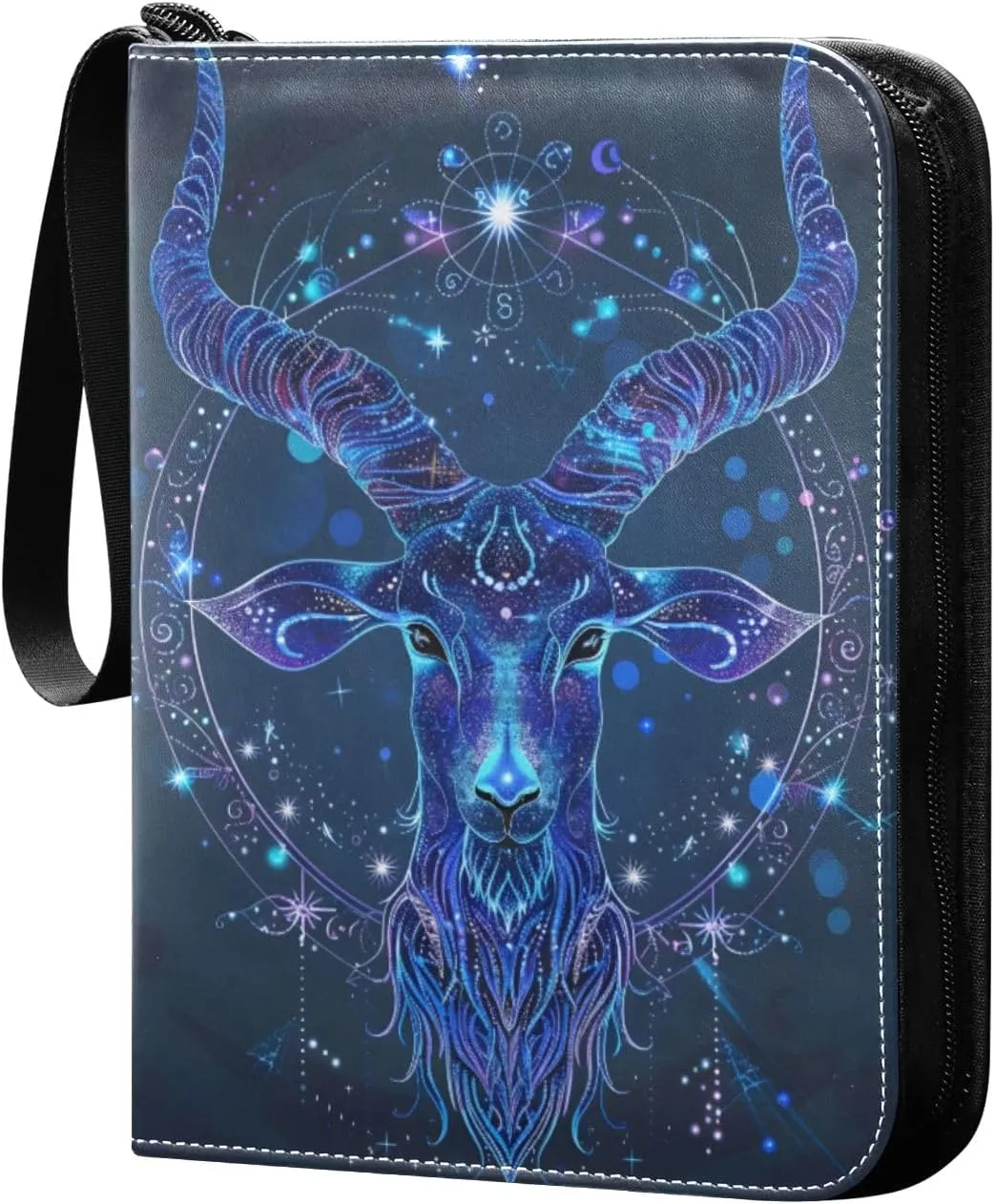Goat Colorful Blue Lines Card Binder 4 Pocket Trading Card Binder Portable Cards Collection Book with Zipper