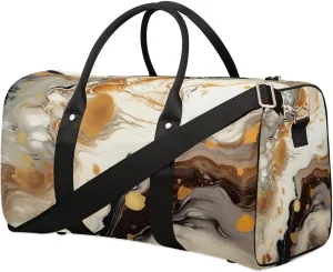 Gold Marble Texture Travel Duffel Bag for Women Men Waterproof Foldable Overnight Weekender Bag Large Capacity Sports Gym Bag