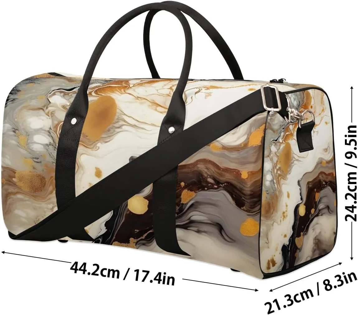 Gold Marble Texture Travel Duffel Bag for Women Men Waterproof Foldable Overnight Weekender Bag Large Capacity Sports Gym Bag