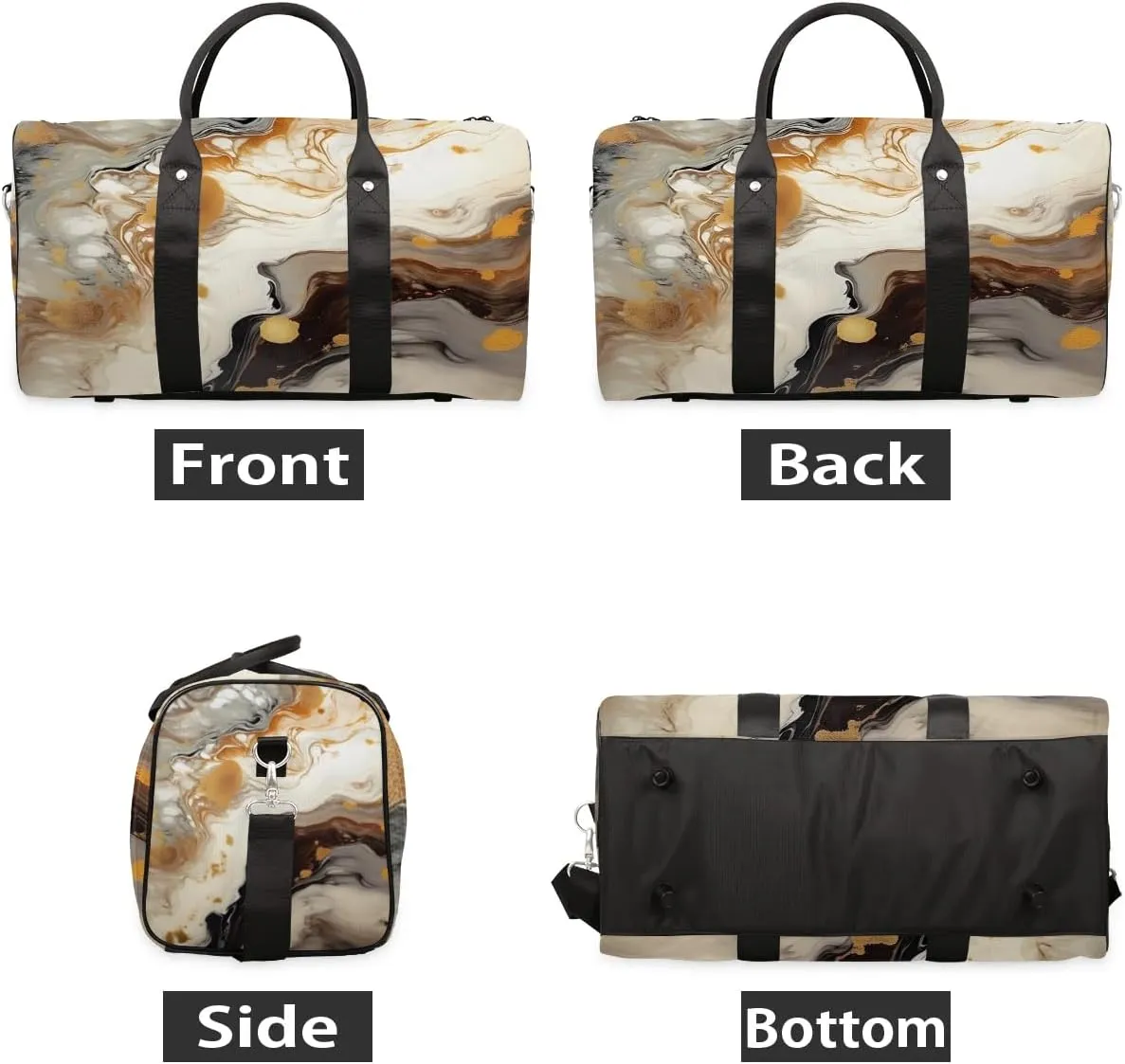 Gold Marble Texture Travel Duffel Bag for Women Men Waterproof Foldable Overnight Weekender Bag Large Capacity Sports Gym Bag
