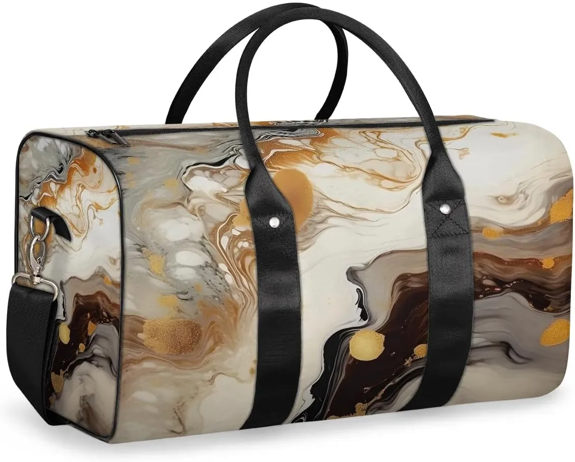 Gold Marble Texture Travel Duffel Bag for Women Men Waterproof Foldable Overnight Weekender Bag Large Capacity Sports Gym Bag