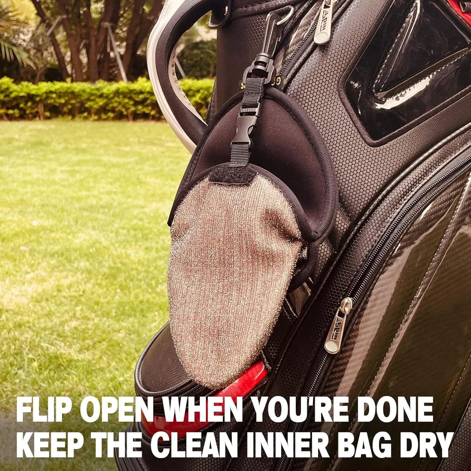 Golf Club Cleaner & Ball Cleaning Bag,Original Three-Layer Fabric Waterproof Technology,Golfer's Ultimate Green Clean Scrub Equipment Accessories,Removable Clips to Support Machine Washing