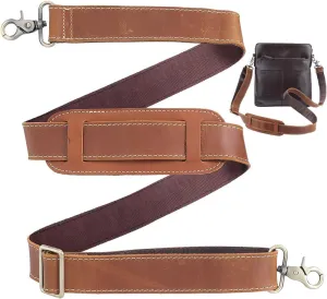 GORGECRAFT 57 Inch Bags Adjustable Strap Saddle Brown Full Grain Leather Independent Replacement Buckle Padded Long Duffel Bag Straps with Double Metal Hook for Briefcase Messenger Shoulder Bag