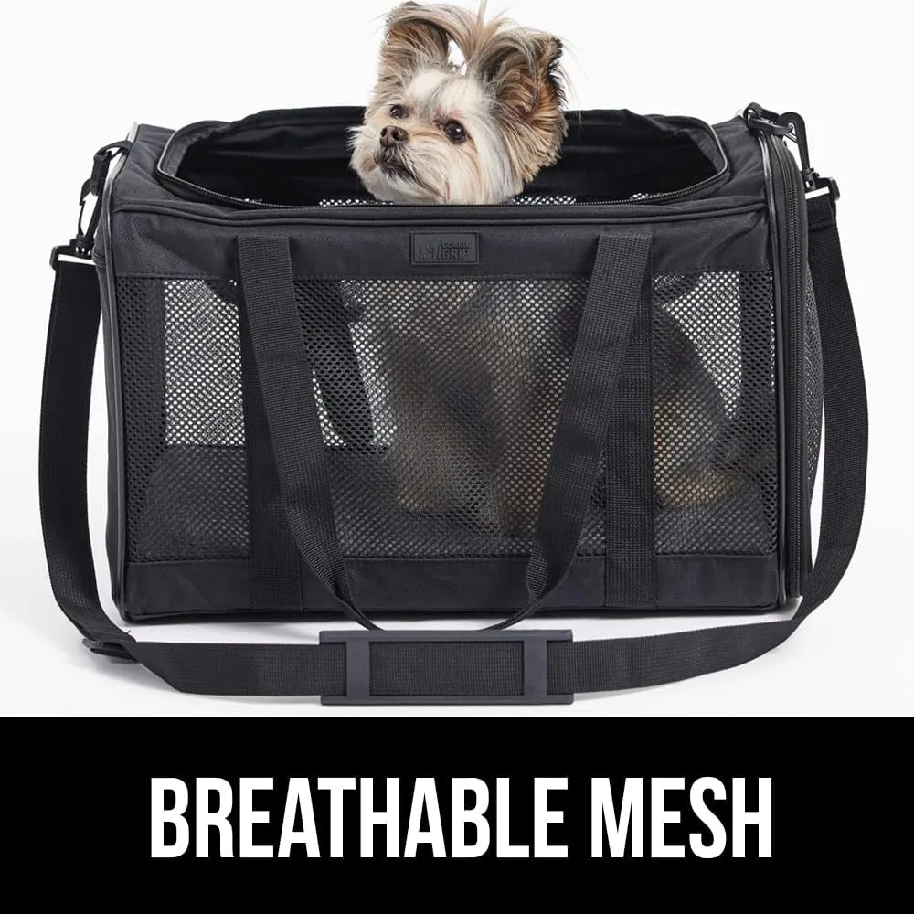 GORILLA GRIP Cat Carrier Travel Bag Up to 15 Lbs, Soft Collapsible Dog Carriers, Kennel for Small Animals, Top and Side Entry Breathable Mesh, Grip Feet Underside, Cozy Washable Waterproof Pad, Black