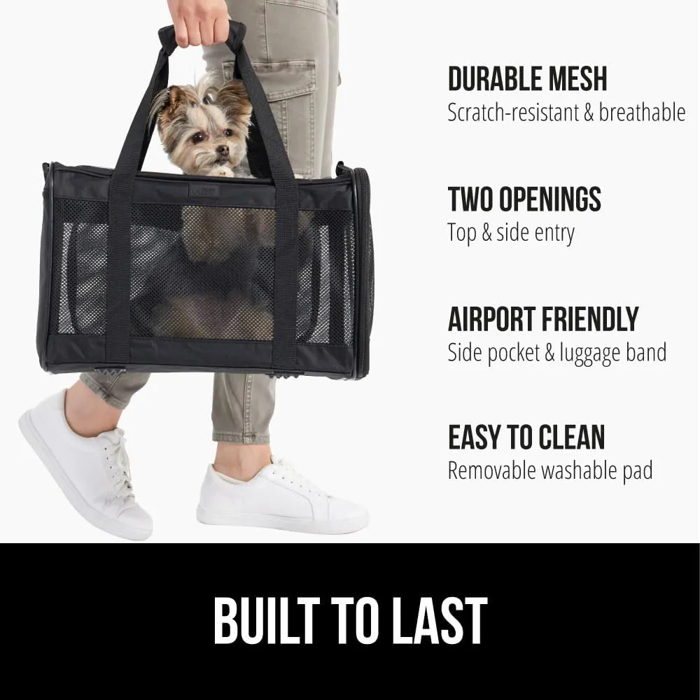 GORILLA GRIP Cat Carrier Travel Bag Up to 15 Lbs, Soft Collapsible Dog Carriers, Kennel for Small Animals, Top and Side Entry Breathable Mesh, Grip Feet Underside, Cozy Washable Waterproof Pad, Black