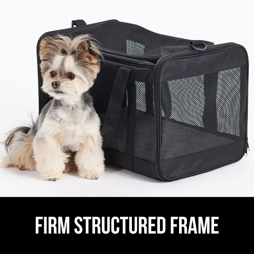 GORILLA GRIP Cat Carrier Travel Bag Up to 15 Lbs, Soft Collapsible Dog Carriers, Kennel for Small Animals, Top and Side Entry Breathable Mesh, Grip Feet Underside, Cozy Washable Waterproof Pad, Black