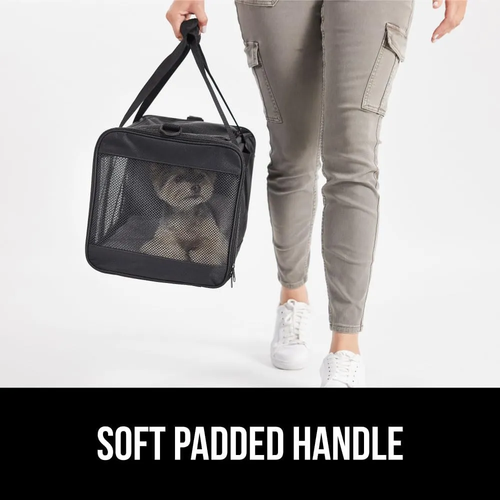 GORILLA GRIP Cat Carrier Travel Bag Up to 15 Lbs, Soft Collapsible Dog Carriers, Kennel for Small Animals, Top and Side Entry Breathable Mesh, Grip Feet Underside, Cozy Washable Waterproof Pad, Black