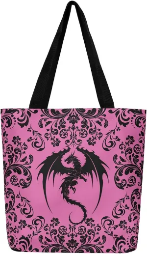 Gothic Damask Tote Bag Victorian Floral Reusable Grocery Bag Bohemian Exotic Shopping Handbag Flower Shoulder Bag