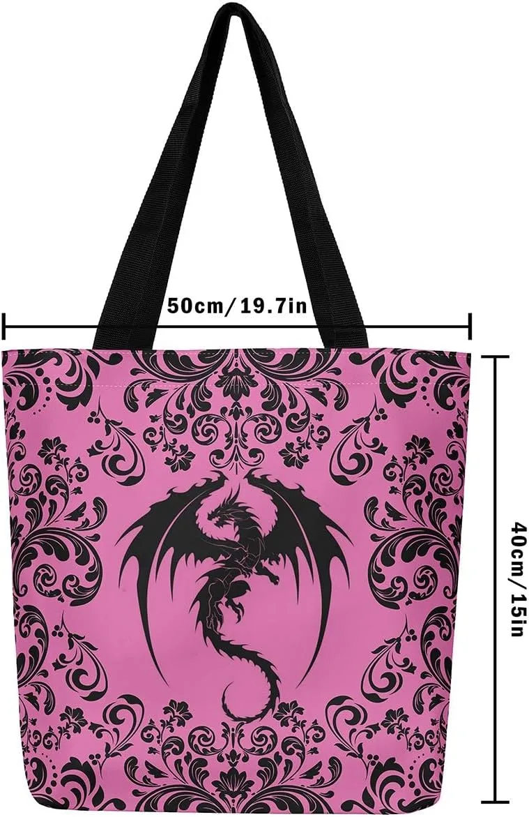 Gothic Damask Tote Bag Victorian Floral Reusable Grocery Bag Bohemian Exotic Shopping Handbag Flower Shoulder Bag