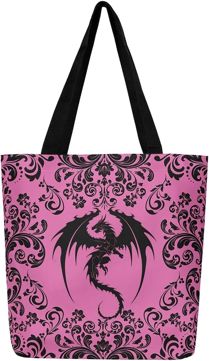 Gothic Damask Tote Bag Victorian Floral Reusable Grocery Bag Bohemian Exotic Shopping Handbag Flower Shoulder Bag