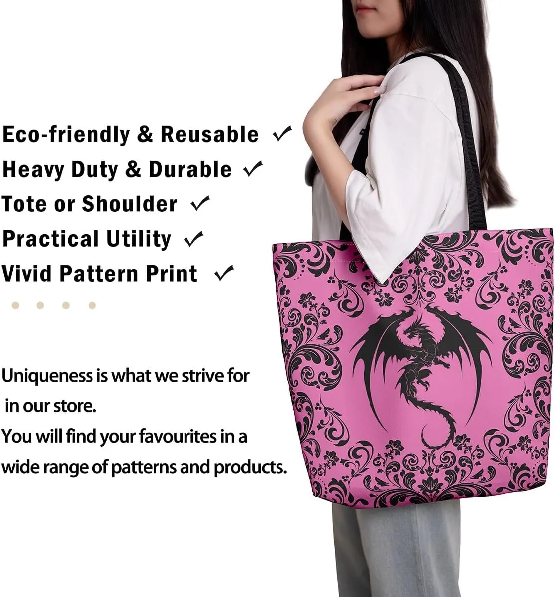 Gothic Damask Tote Bag Victorian Floral Reusable Grocery Bag Bohemian Exotic Shopping Handbag Flower Shoulder Bag