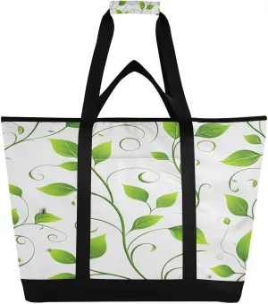 Green Leaf Reusable Insulated Lunchbox Cooler Bag, Leakproof Kitchen Grocery Bag Collapsible Portable Cooler Tote Bag for Picnic, Camping, Office, Travel
