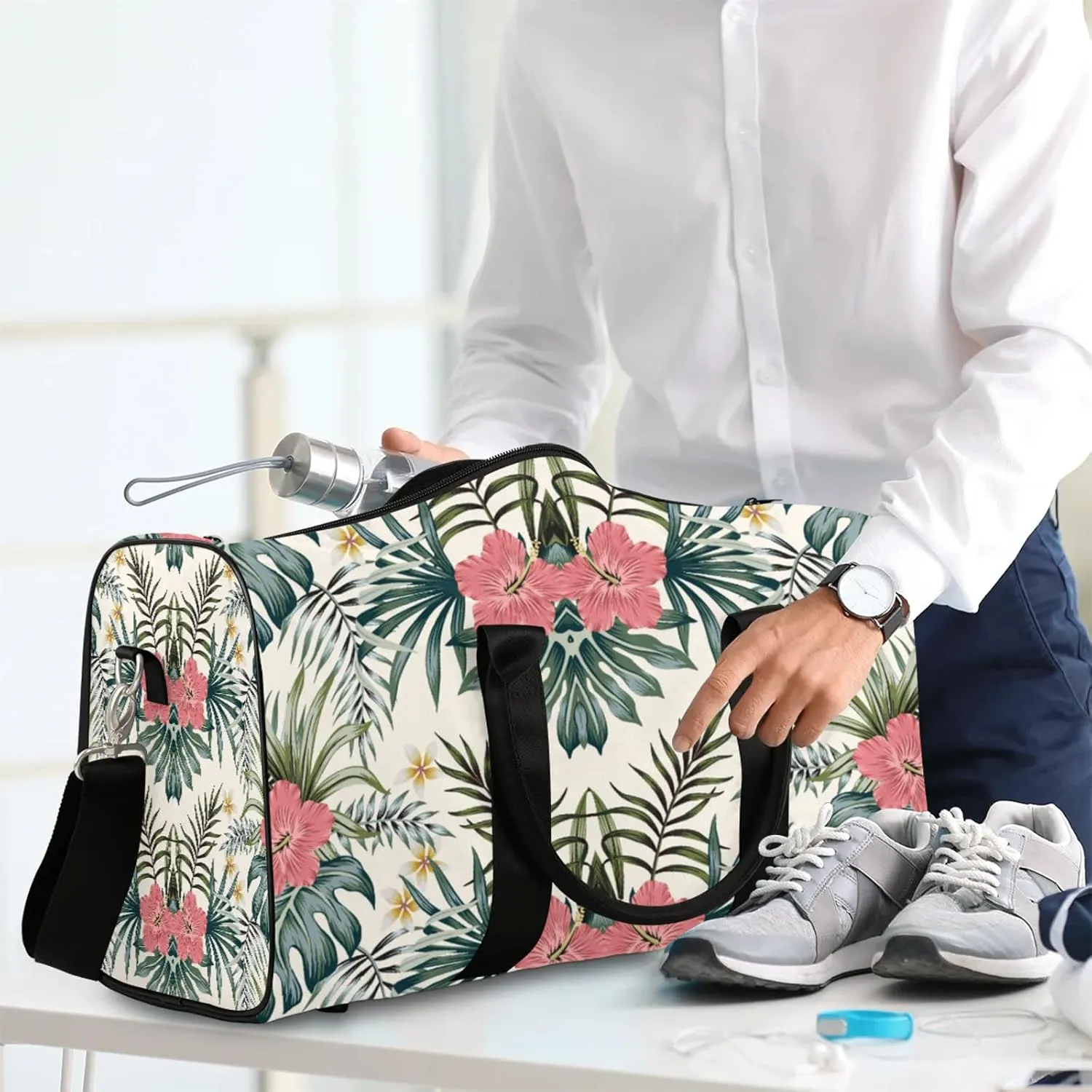 Green Palm Tropic Leaves Jungle Travel Duffle Bag, Weekender Bags for Women Men Summer Carry on Overnight Bag Waterproof Gym Bags, Hospital Bag for Labor and Delivery