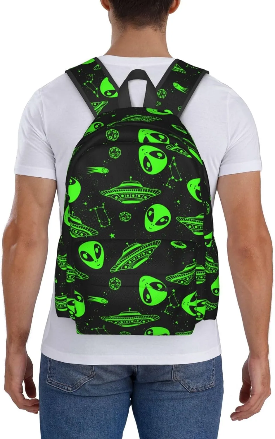 Green Ufo Alien Star Multipurpose School Bag Bookbag for Teenage Boys Girls Daily Backpack