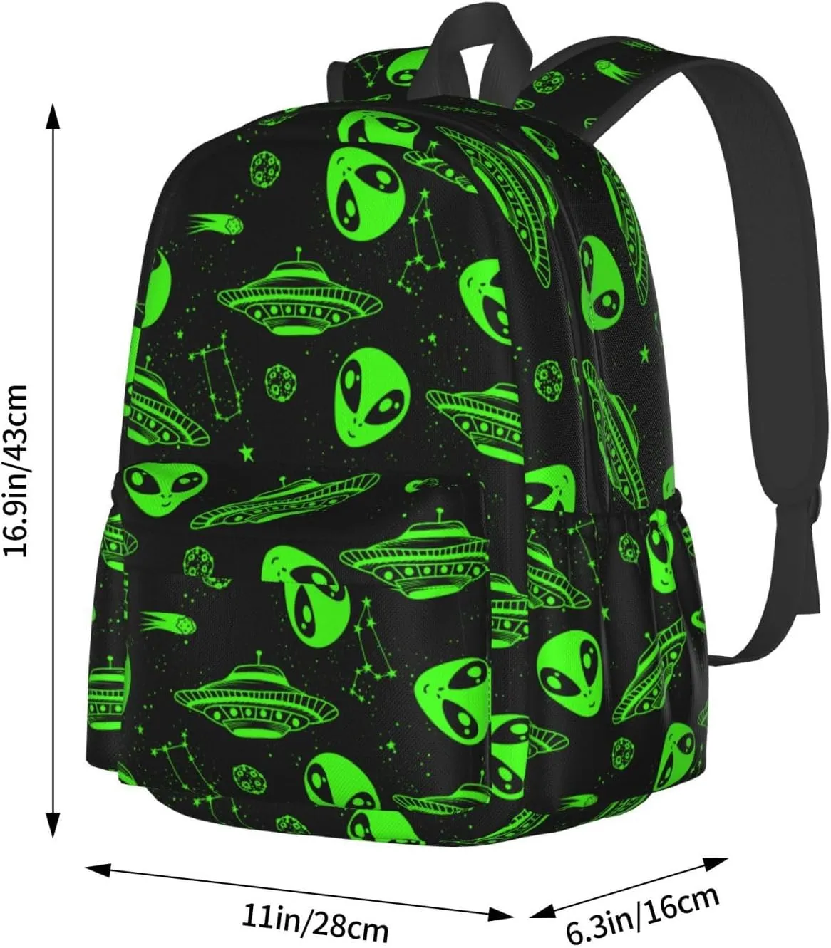 Green Ufo Alien Star Multipurpose School Bag Bookbag for Teenage Boys Girls Daily Backpack