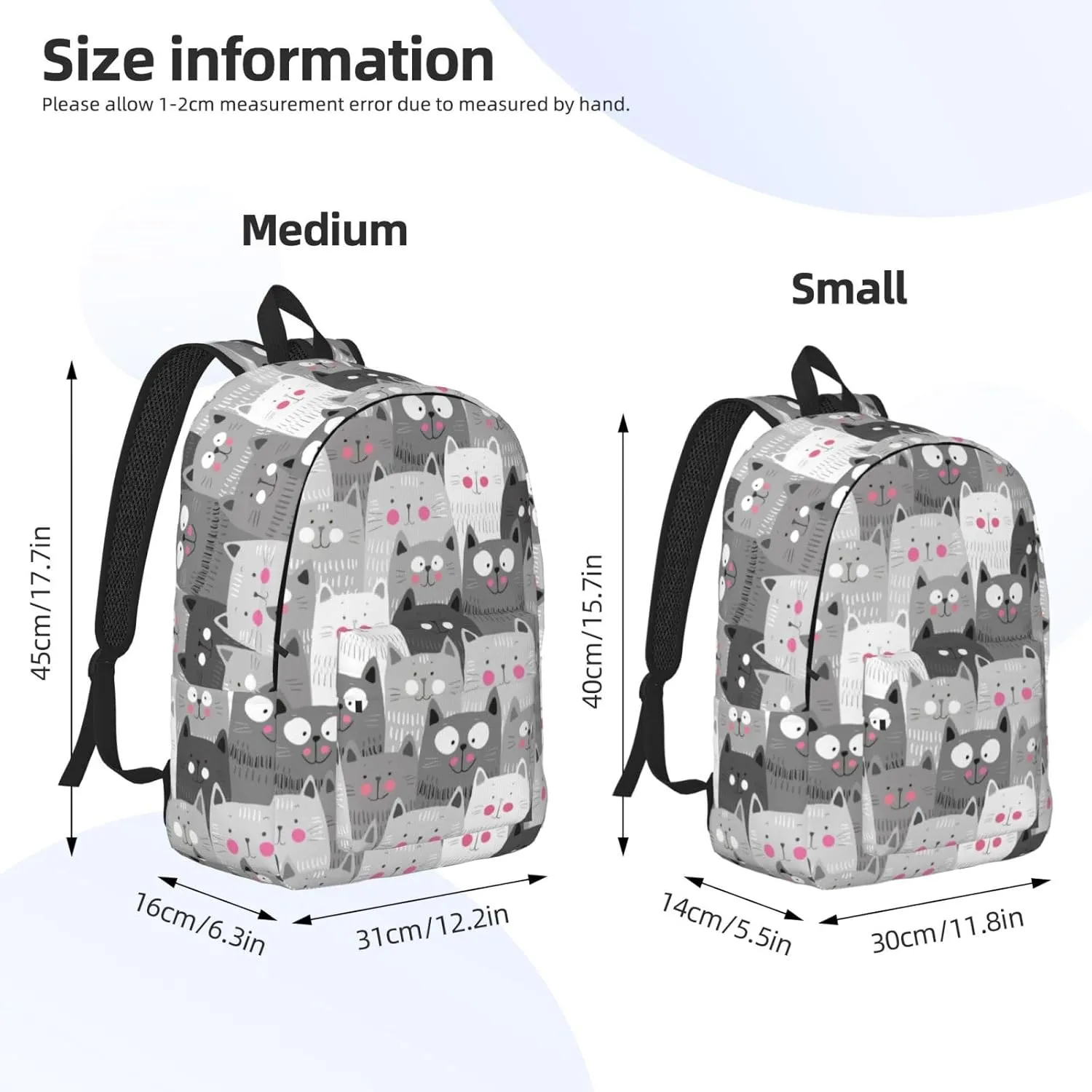 Grey Cute Cats Backpack 17.7 Inch Laptop Backpack Travel Hiking Daypack Multipurpose Bookbag For Men Women