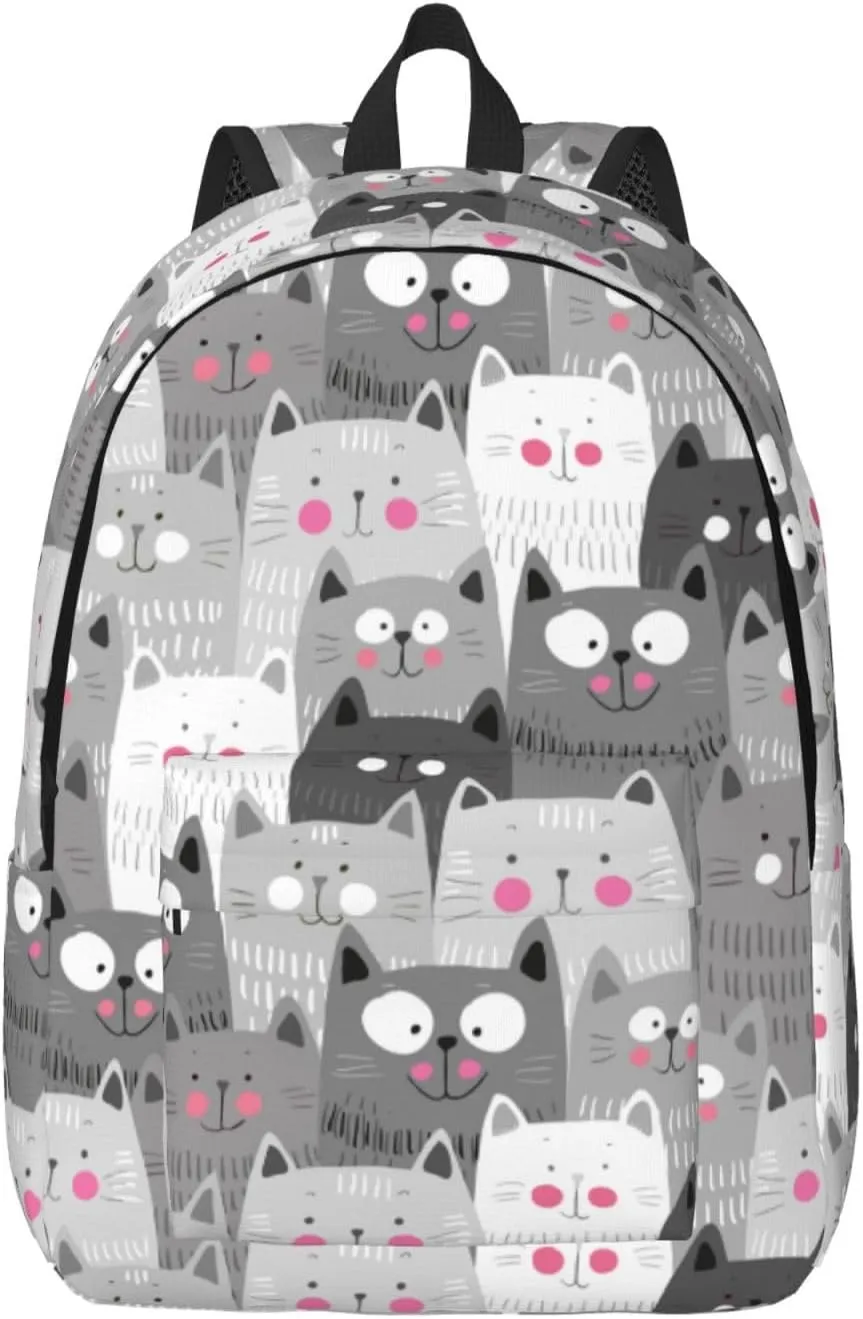 Grey Cute Cats Backpack 17.7 Inch Laptop Backpack Travel Hiking Daypack Multipurpose Bookbag For Men Women