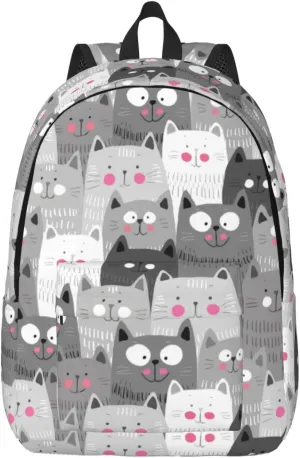 Grey Cute Cats Backpack 17.7 Inch Laptop Backpack Travel Hiking Daypack Multipurpose Bookbag For Men Women
