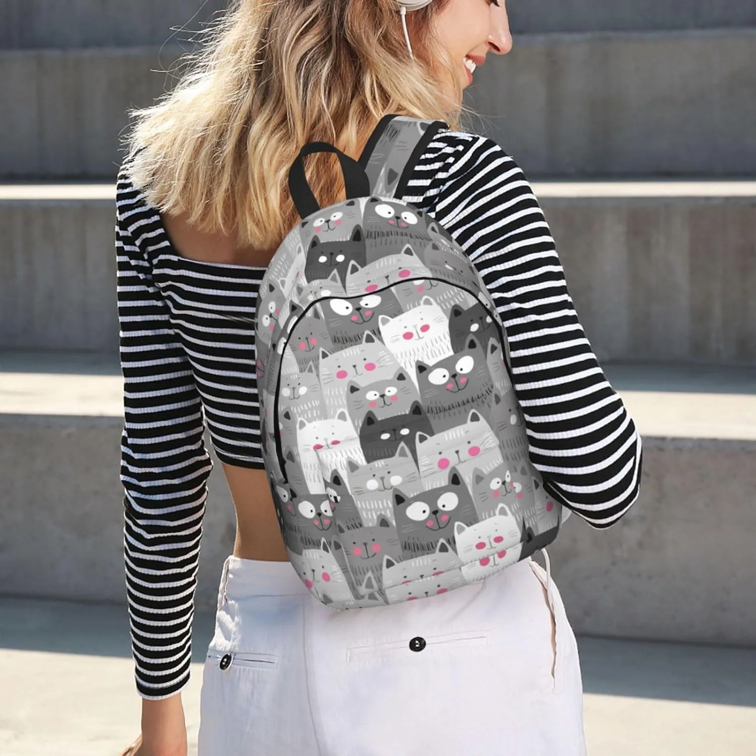 Grey Cute Cats Backpack 17.7 Inch Laptop Backpack Travel Hiking Daypack Multipurpose Bookbag For Men Women