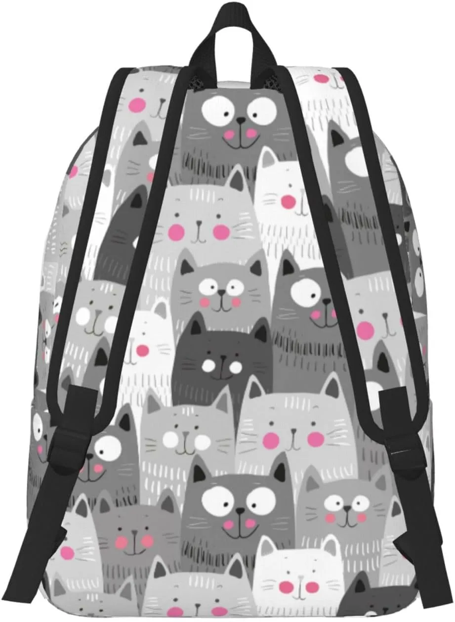Grey Cute Cats Backpack 17.7 Inch Laptop Backpack Travel Hiking Daypack Multipurpose Bookbag For Men Women