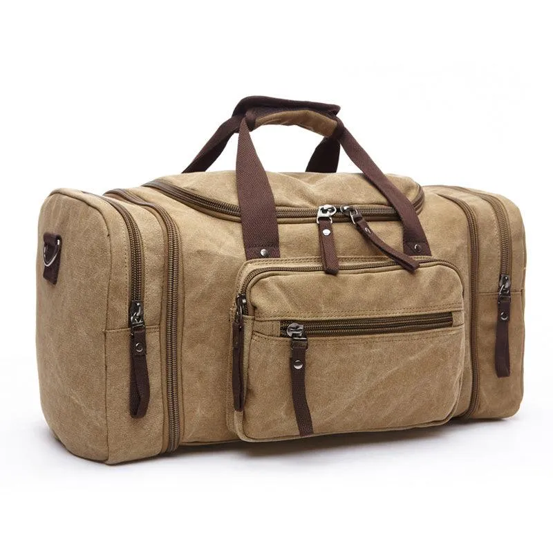 Grey Vintage Canvas Gym Duffel Unisex Travel Tote Bag