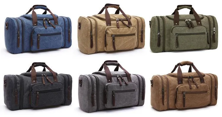Grey Vintage Canvas Gym Duffel Unisex Travel Tote Bag