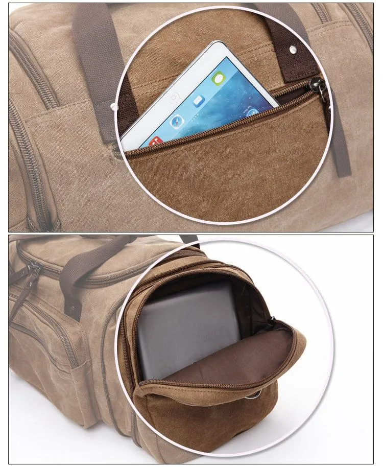 Grey Vintage Canvas Gym Duffel Unisex Travel Tote Bag
