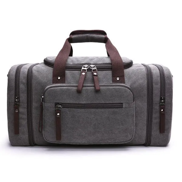 Grey Vintage Canvas Gym Duffel Unisex Travel Tote Bag