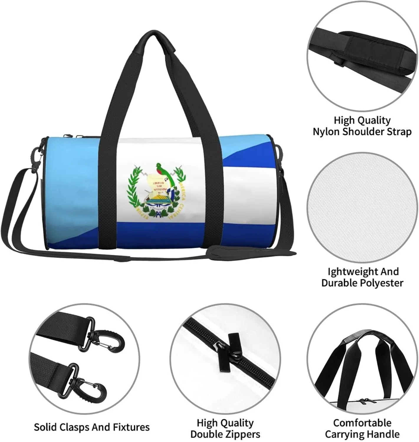 Guatemala El Salvador Flag Round Travel Duffel Bag Large Capacity Gym Sports Bags for Hiking Vacation Trips