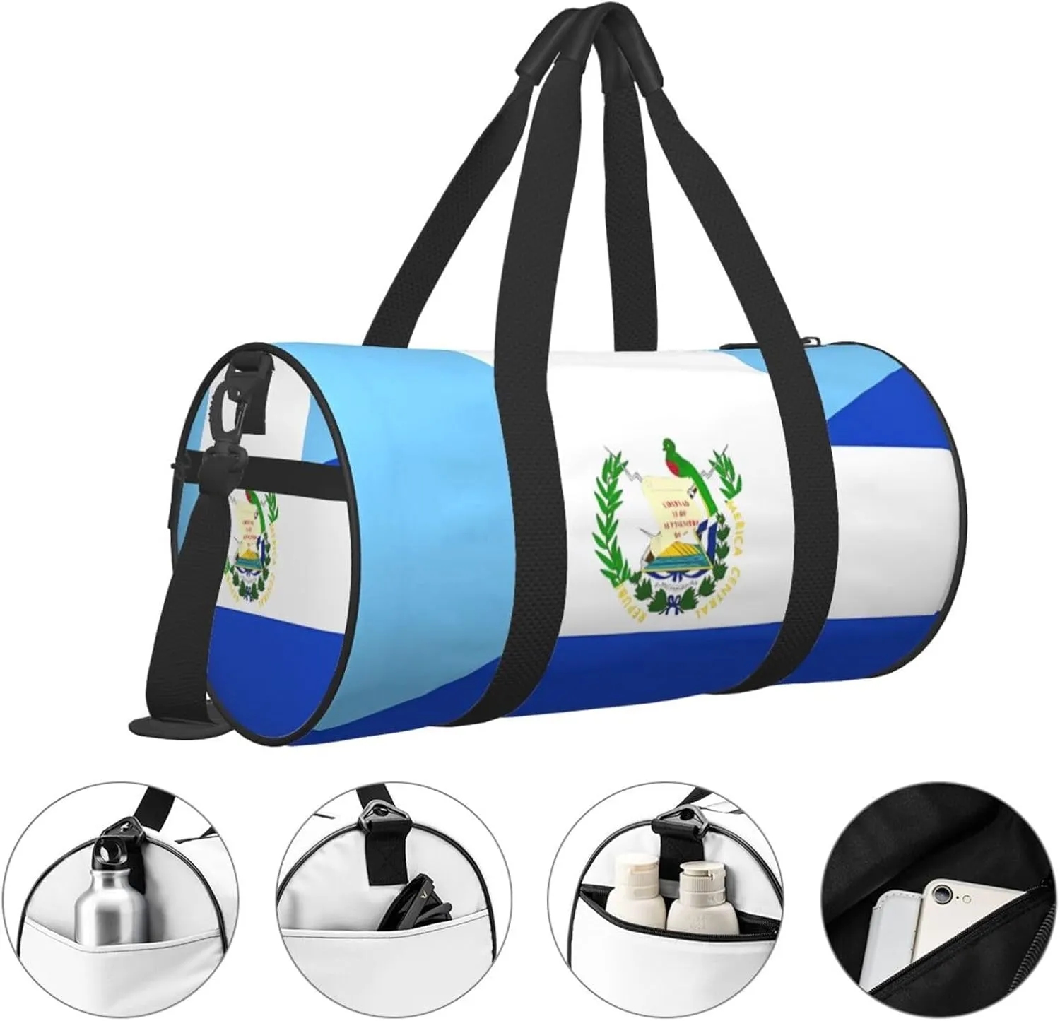 Guatemala El Salvador Flag Round Travel Duffel Bag Large Capacity Gym Sports Bags for Hiking Vacation Trips