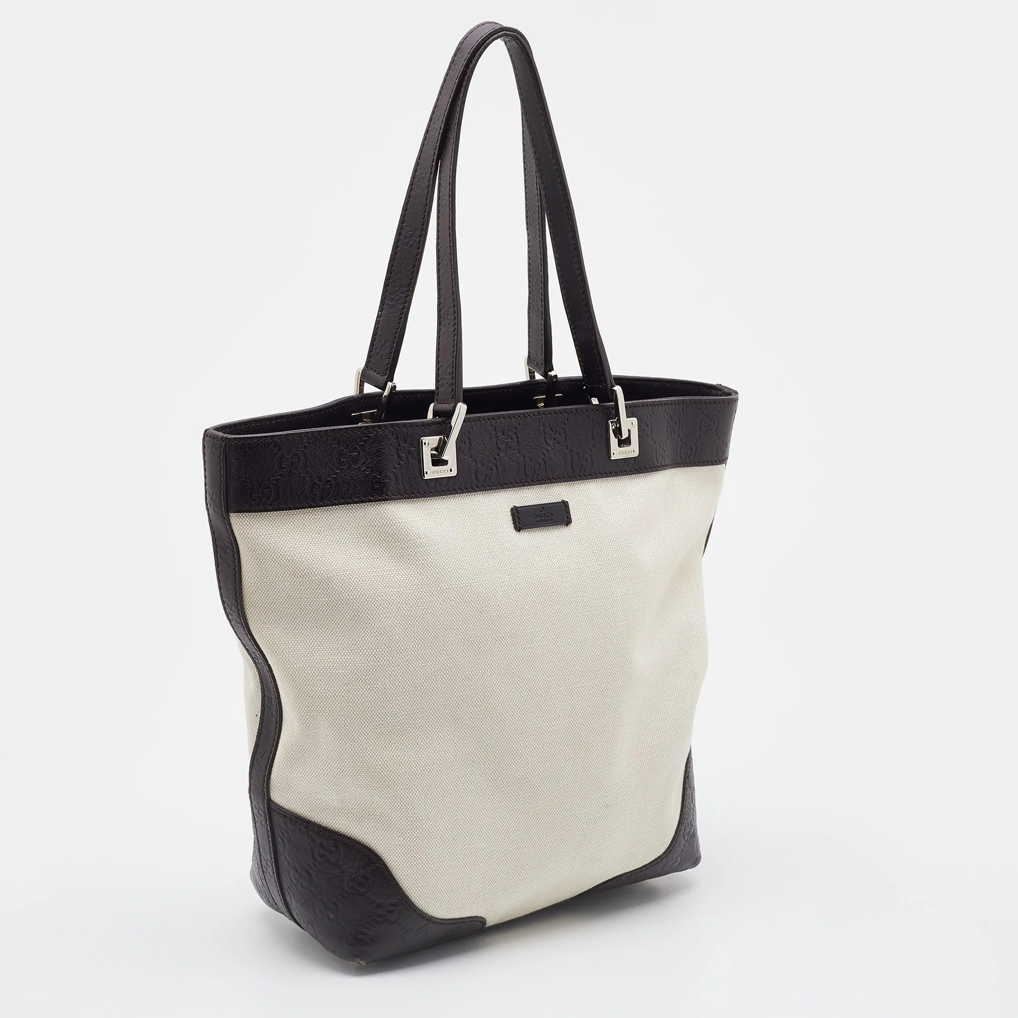 Gucci  Off White/Brown Canvas and Guccissima Leather Tote