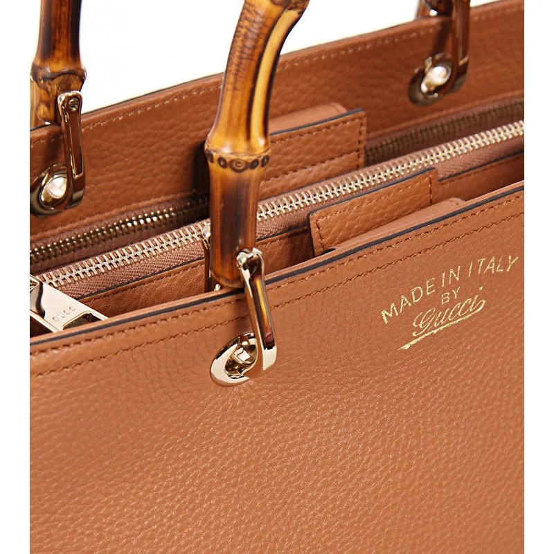 Gucci Sienna brown leather bamboo shopper tote