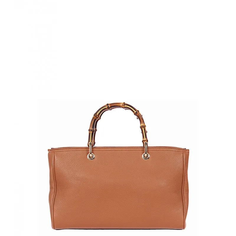 Gucci Sienna brown leather bamboo shopper tote