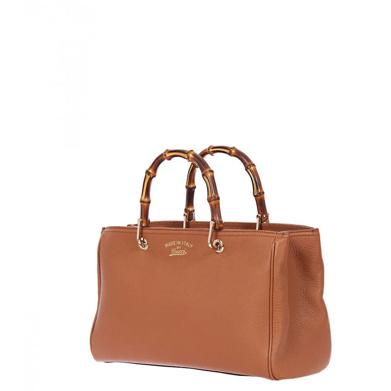Gucci Sienna brown leather bamboo shopper tote