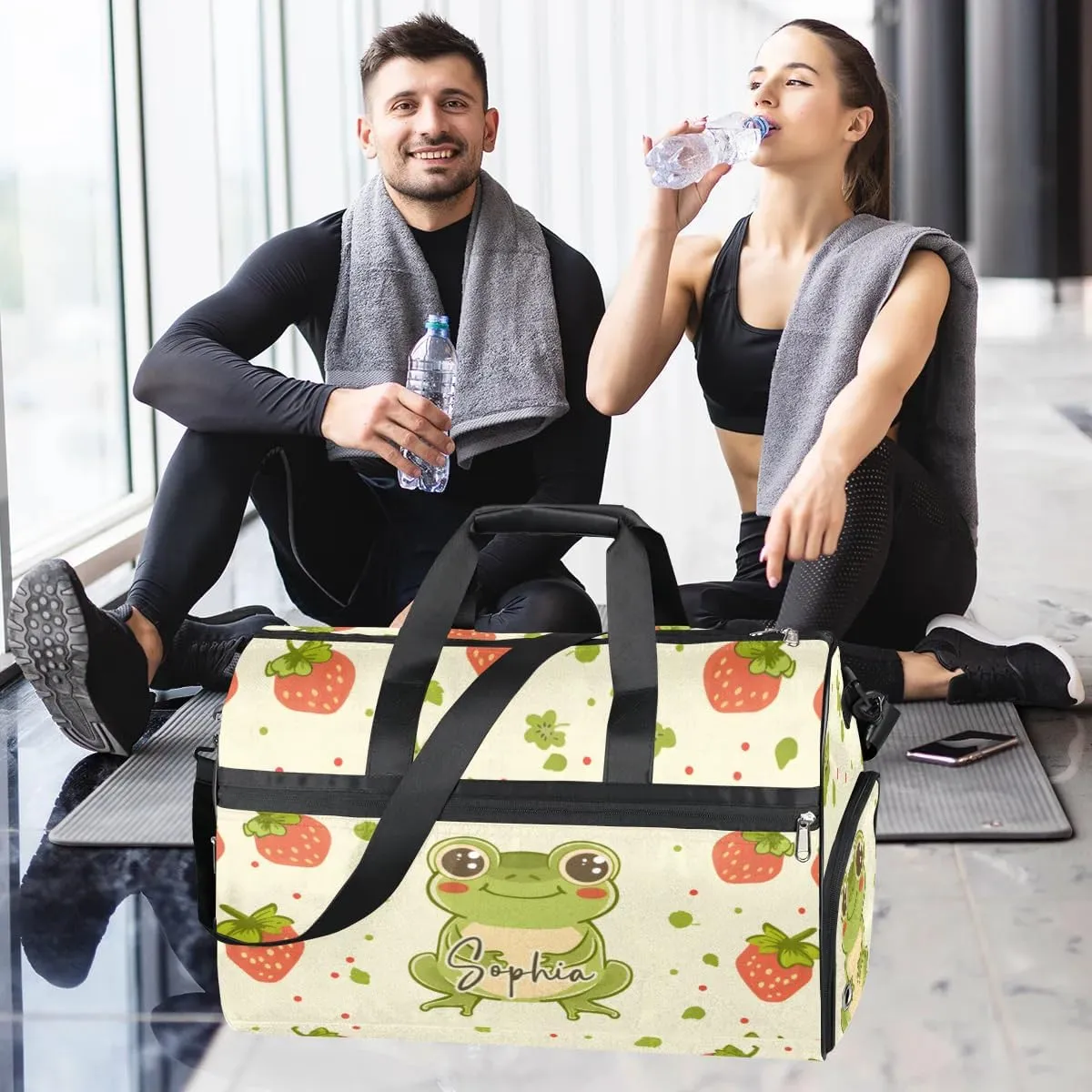 Gym Bag for Adults Personalized Duffel Bag for Men Large luggage Bags for Women Gym Accessories for Men Women Strawberry Frog Travel Duffel Bag