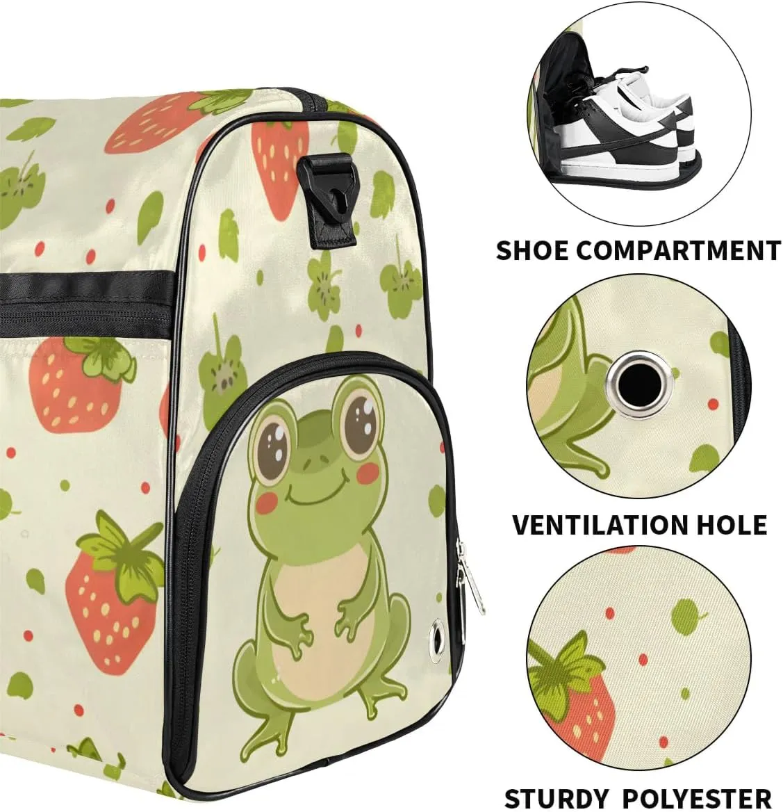Gym Bag for Adults Personalized Duffel Bag for Men Large luggage Bags for Women Gym Accessories for Men Women Strawberry Frog Travel Duffel Bag