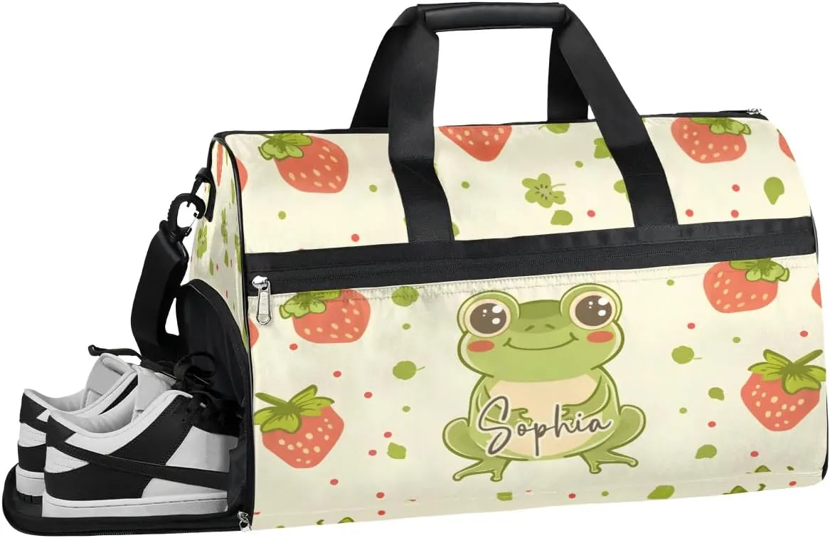 Gym Bag for Adults Personalized Duffel Bag for Men Large luggage Bags for Women Gym Accessories for Men Women Strawberry Frog Travel Duffel Bag