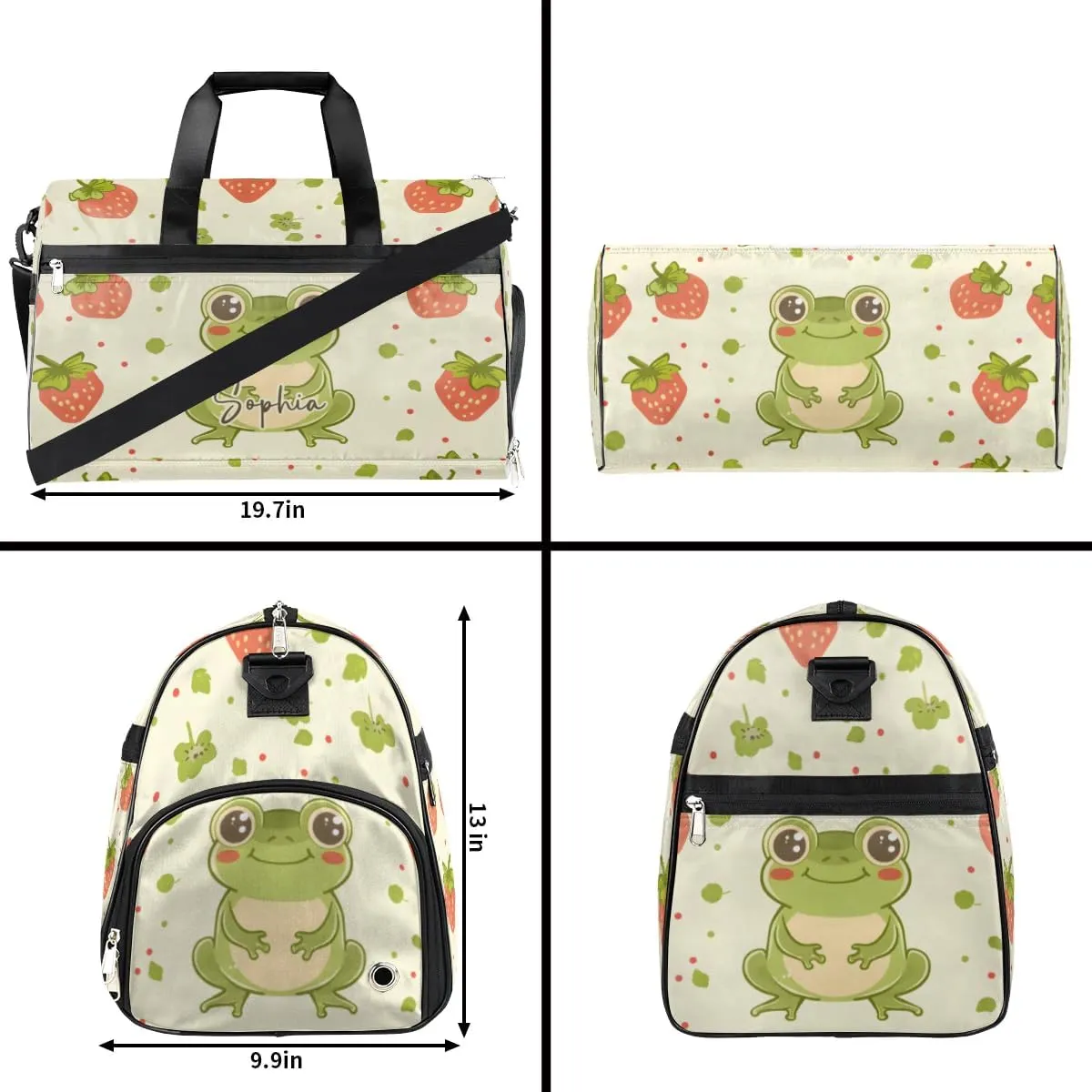 Gym Bag for Adults Personalized Duffel Bag for Men Large luggage Bags for Women Gym Accessories for Men Women Strawberry Frog Travel Duffel Bag