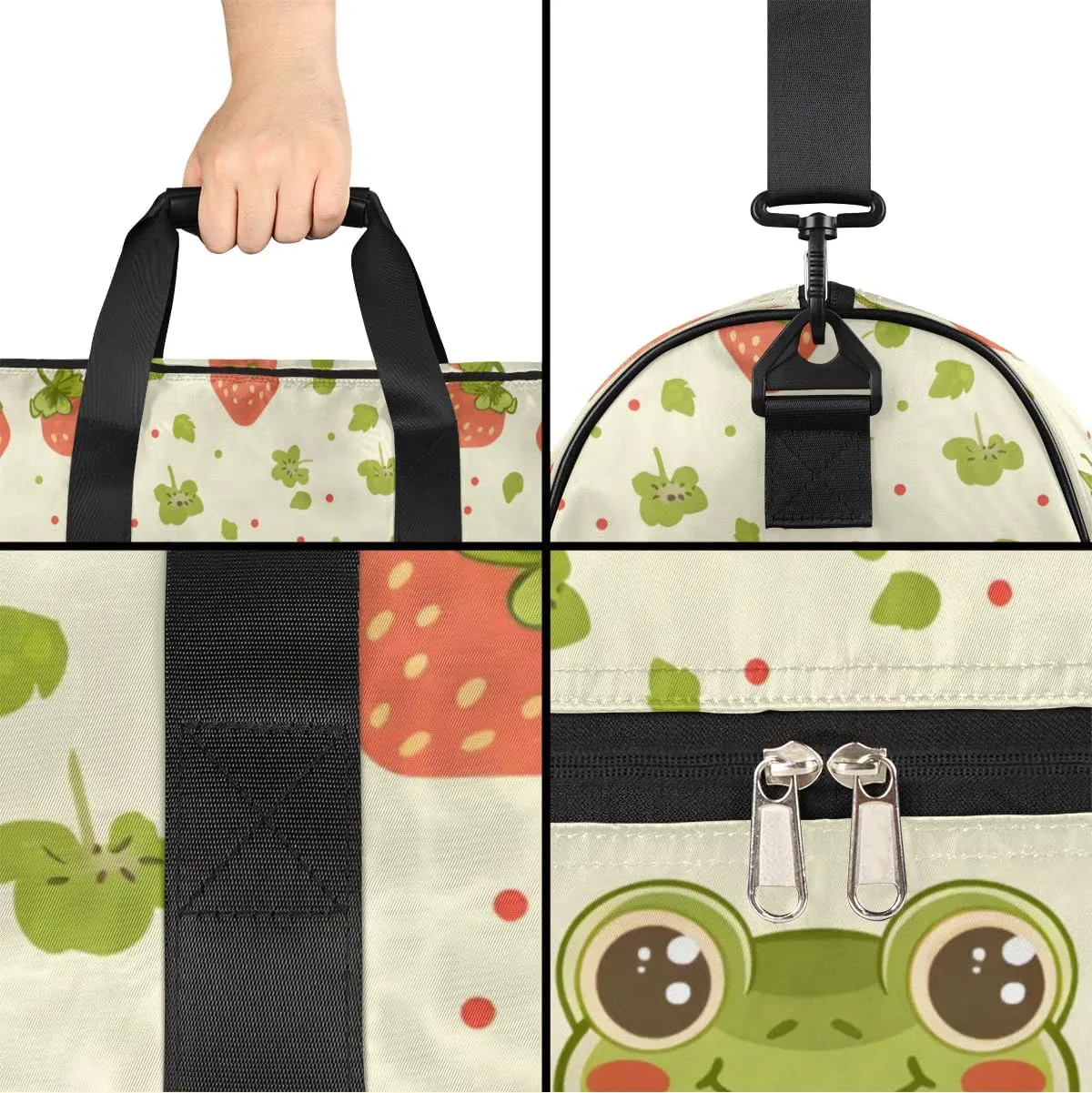Gym Bag for Adults Personalized Duffel Bag for Men Large luggage Bags for Women Gym Accessories for Men Women Strawberry Frog Travel Duffel Bag