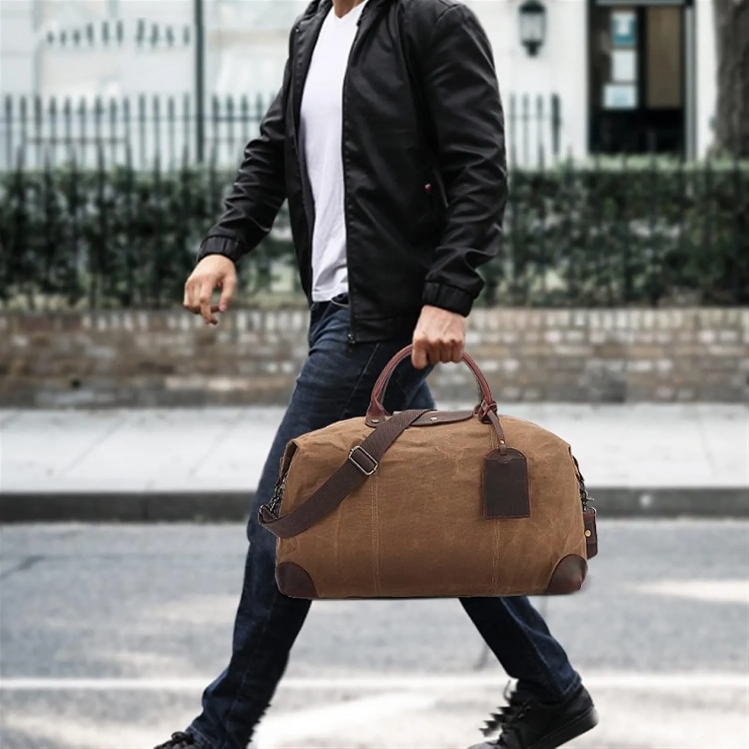 Gym Bag for Women Travel Bags Vintage Style Men Duffel Bag Waxed Canvas Travel Handbag Waterproof Large Capacity Men Rucksack(Khkai)