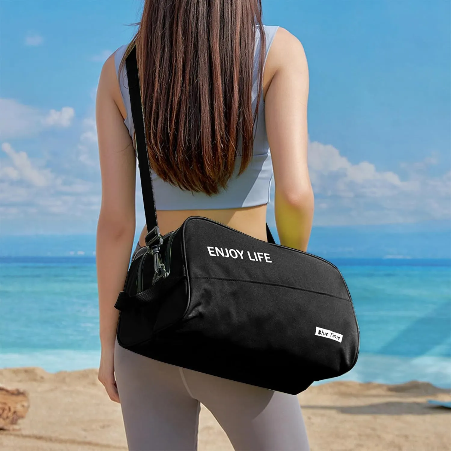 Gym Bag with Wet Pocket, Foldable Travel Duffle Bag Carry On Weekender Bags for Women, Waterproof Overnight Bag for Travel, Gym, Yoga