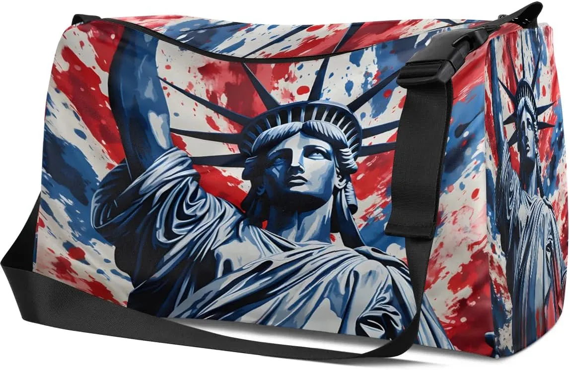 Gym Bags for Men 14.8 Inch Lightweight Carry On Bags for Airplanes Waterproof Duffle Bag for Travel, Statue of Liberty Drawings
