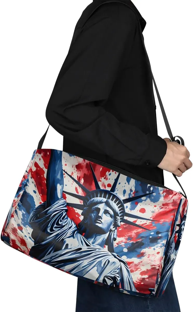 Gym Bags for Men 14.8 Inch Lightweight Carry On Bags for Airplanes Waterproof Duffle Bag for Travel, Statue of Liberty Drawings