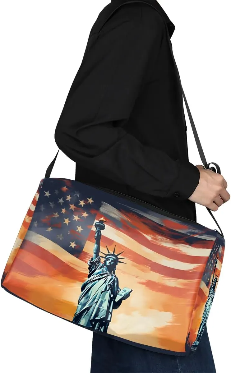 Gym Bags for Men 14.8 Inch Lightweight Carry On Bags for Airplanes Waterproof Duffle Bag for Travel, Statue of Liberty Pattern