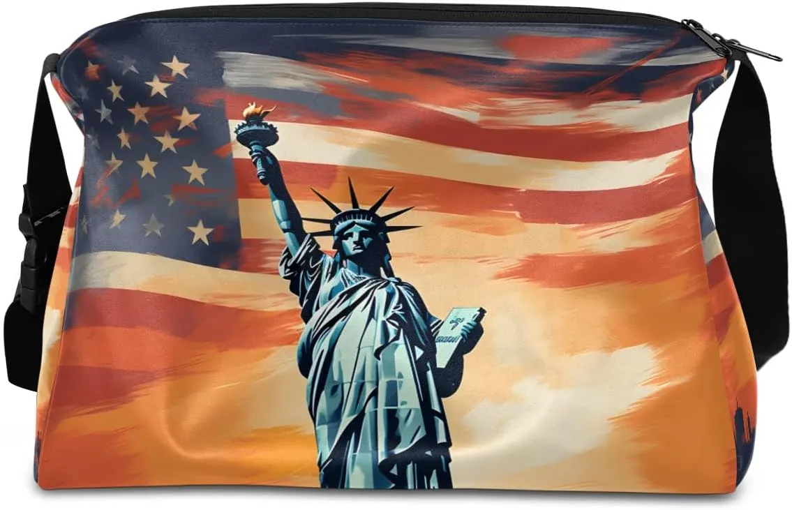 Gym Bags for Men 14.8 Inch Lightweight Carry On Bags for Airplanes Waterproof Duffle Bag for Travel, Statue of Liberty Pattern