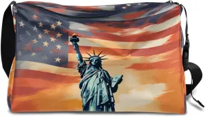 Gym Bags for Men 14.8 Inch Lightweight Carry On Bags for Airplanes Waterproof Duffle Bag for Travel, Statue of Liberty Pattern