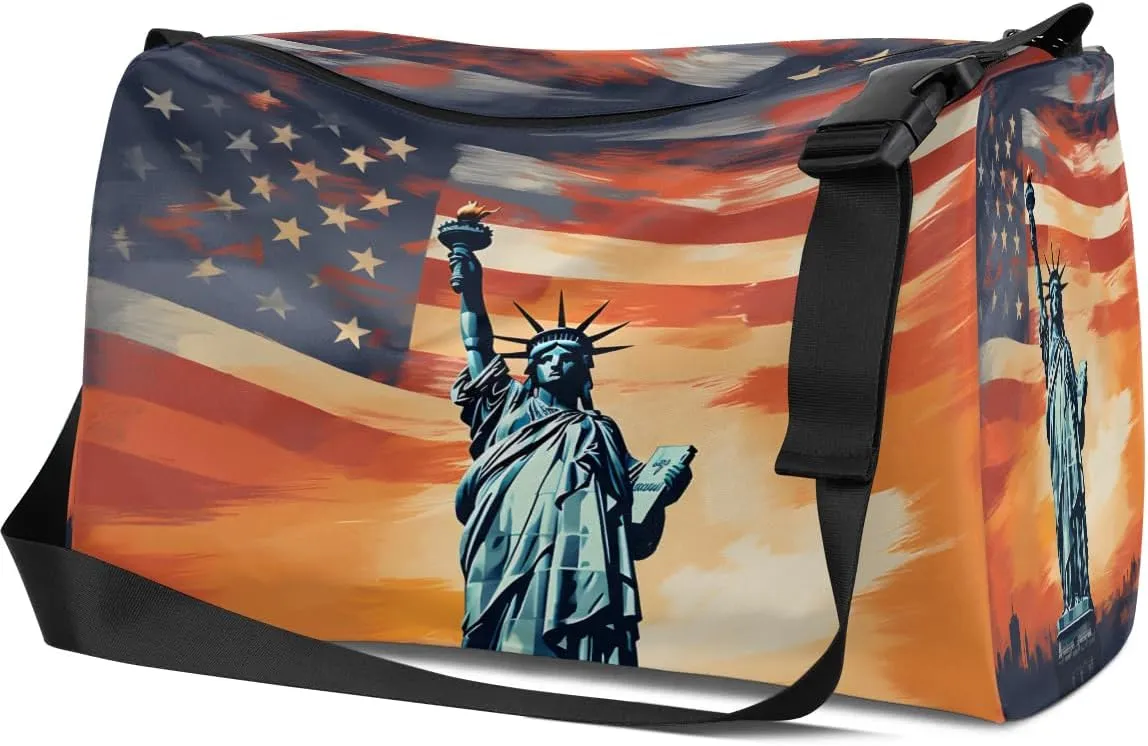 Gym Bags for Men 14.8 Inch Lightweight Carry On Bags for Airplanes Waterproof Duffle Bag for Travel, Statue of Liberty Pattern